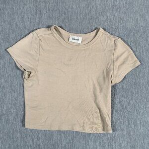 Elwood Cropped Tee Women Small Beige Basic T‑Shirt Organic Cotton Casual Top